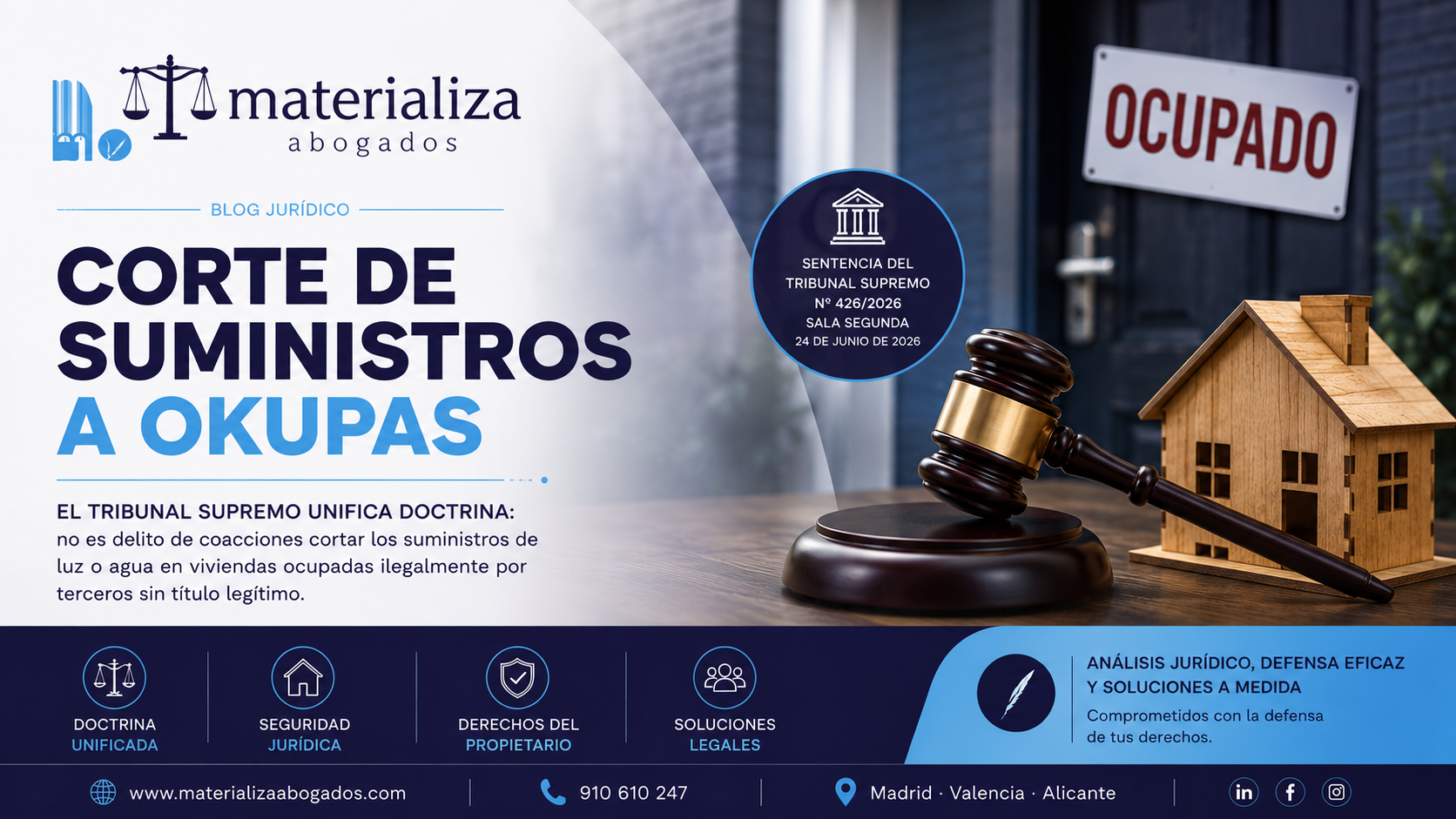 Corte de suministros a okupas: qué cambia tras la doctrina del Tribunal Supremo